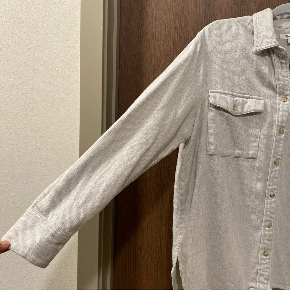 MADEWELL‎ Light Gray Flannel Flap-Pocket Oversized Ex-Boyfriend Shirt Size Small - Picture 6 of 11